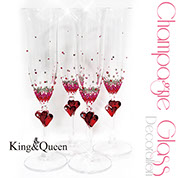飾りボトル　スワロデコKing&Queen　デコレーション　グラス　シャンパングラス　ペアデコレーション
